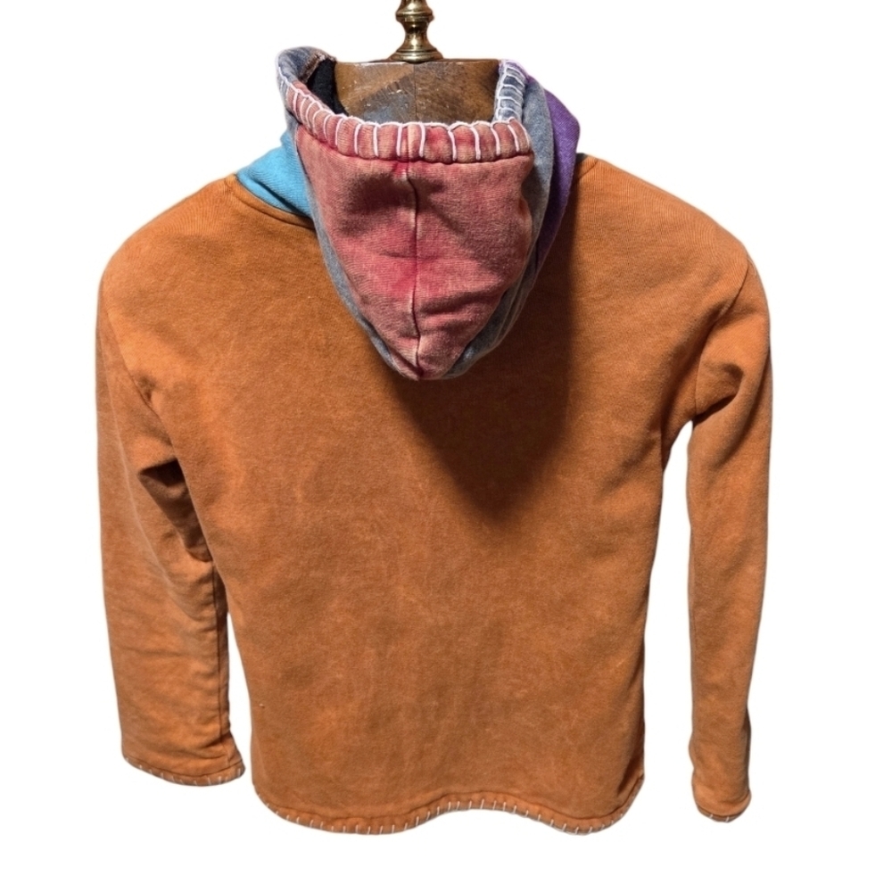 Colorful Patchwork Rainbow Cotton Full Zip Hoodie Made in Nepal Sizr Small - Picture 2 of 6